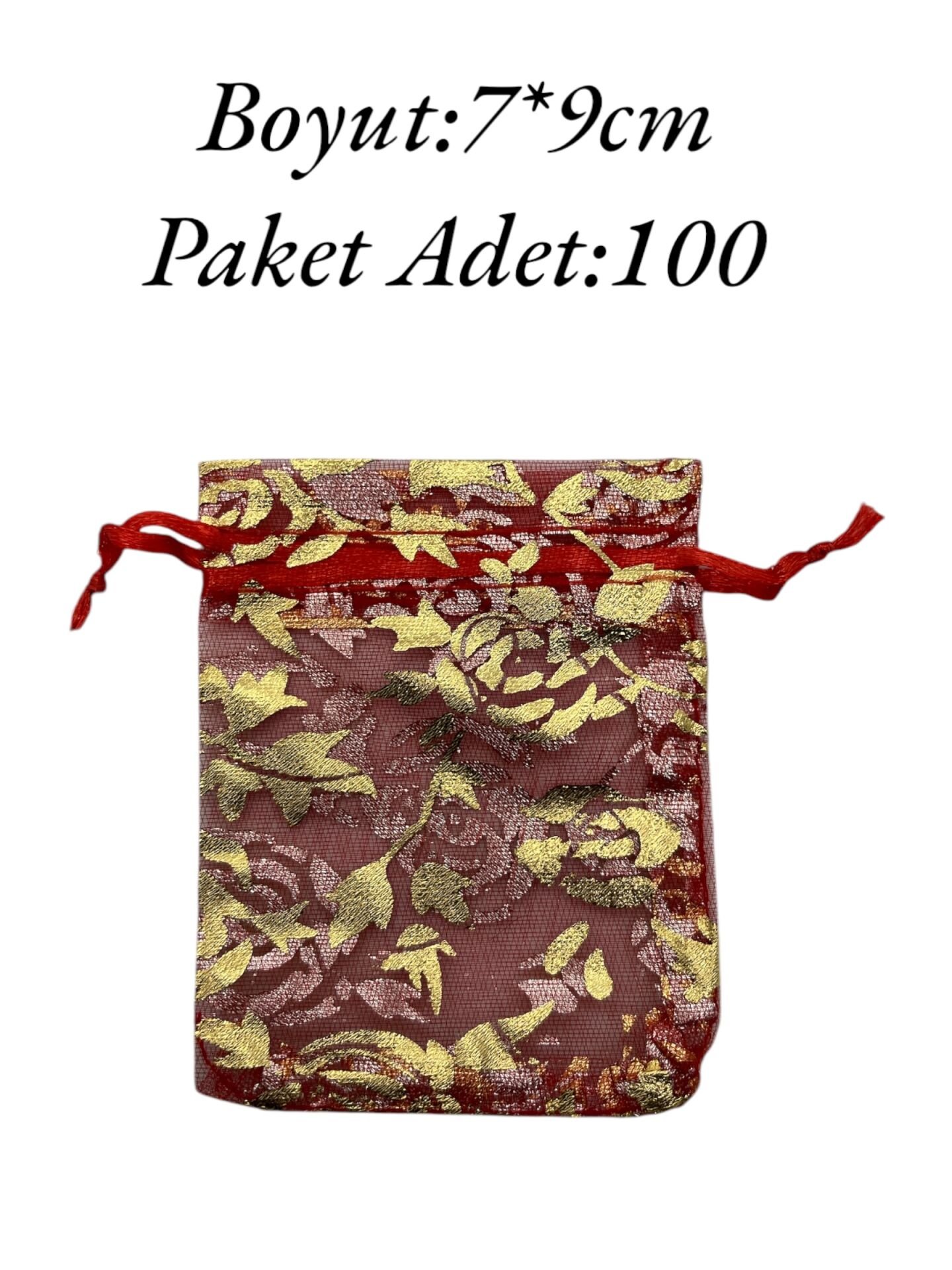 Tül Kese 7x9cm Kırmızı Desenli