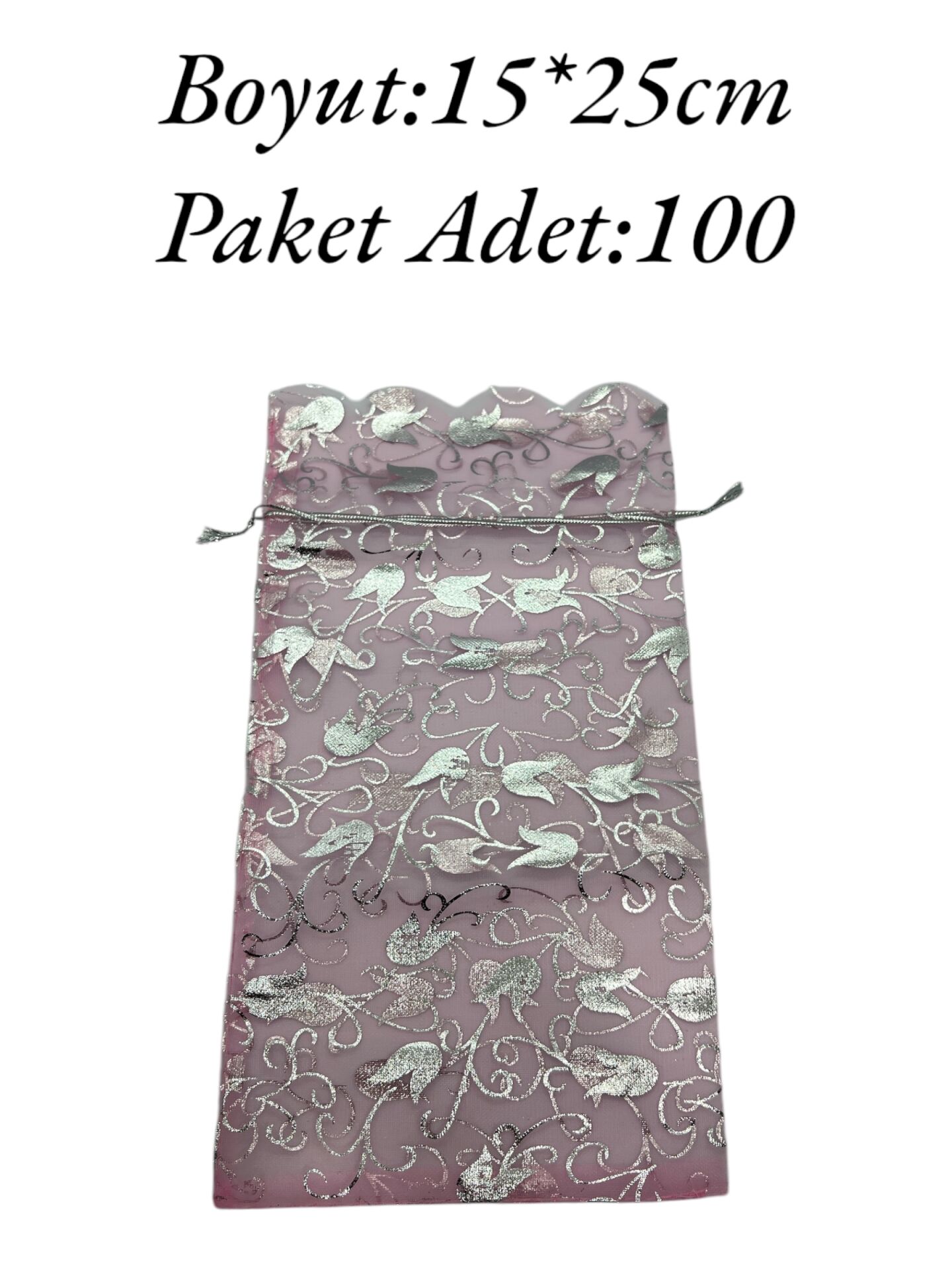 Tül Kese 15*25cm Pembe Desenli
