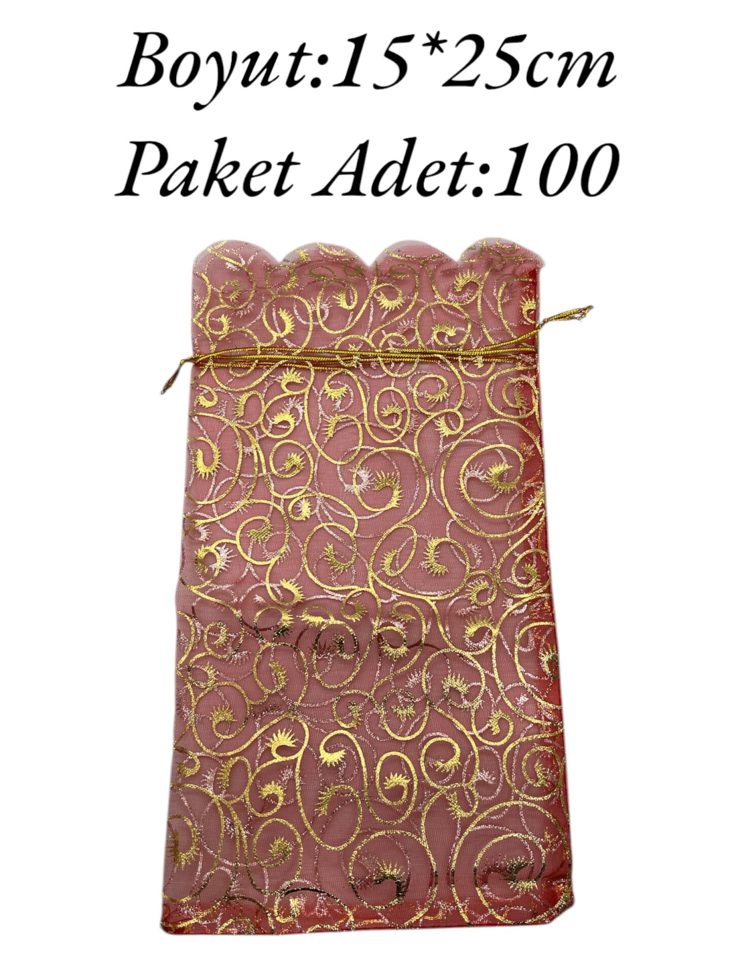 Tül Kese 15*25cm Desenli Kırmızı