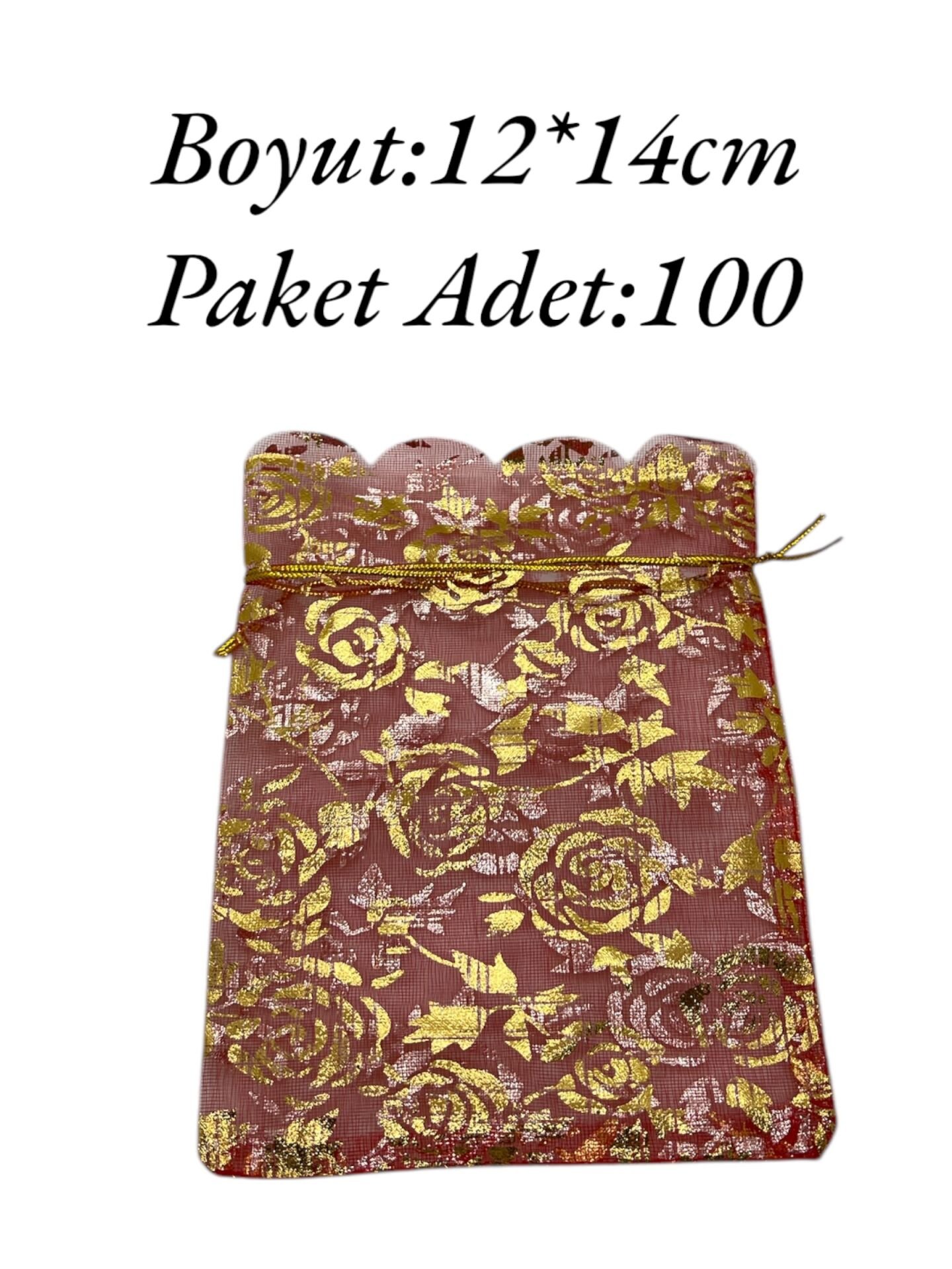 Tül Kese 12x14cm Kırmızı Desenli