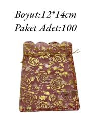 Tül Kese 12x14cm Kırmızı Desenli