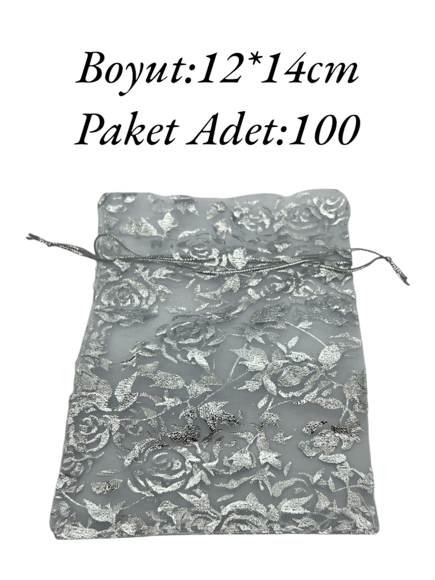Tül Kese 12x14cm Gümüş Desenli