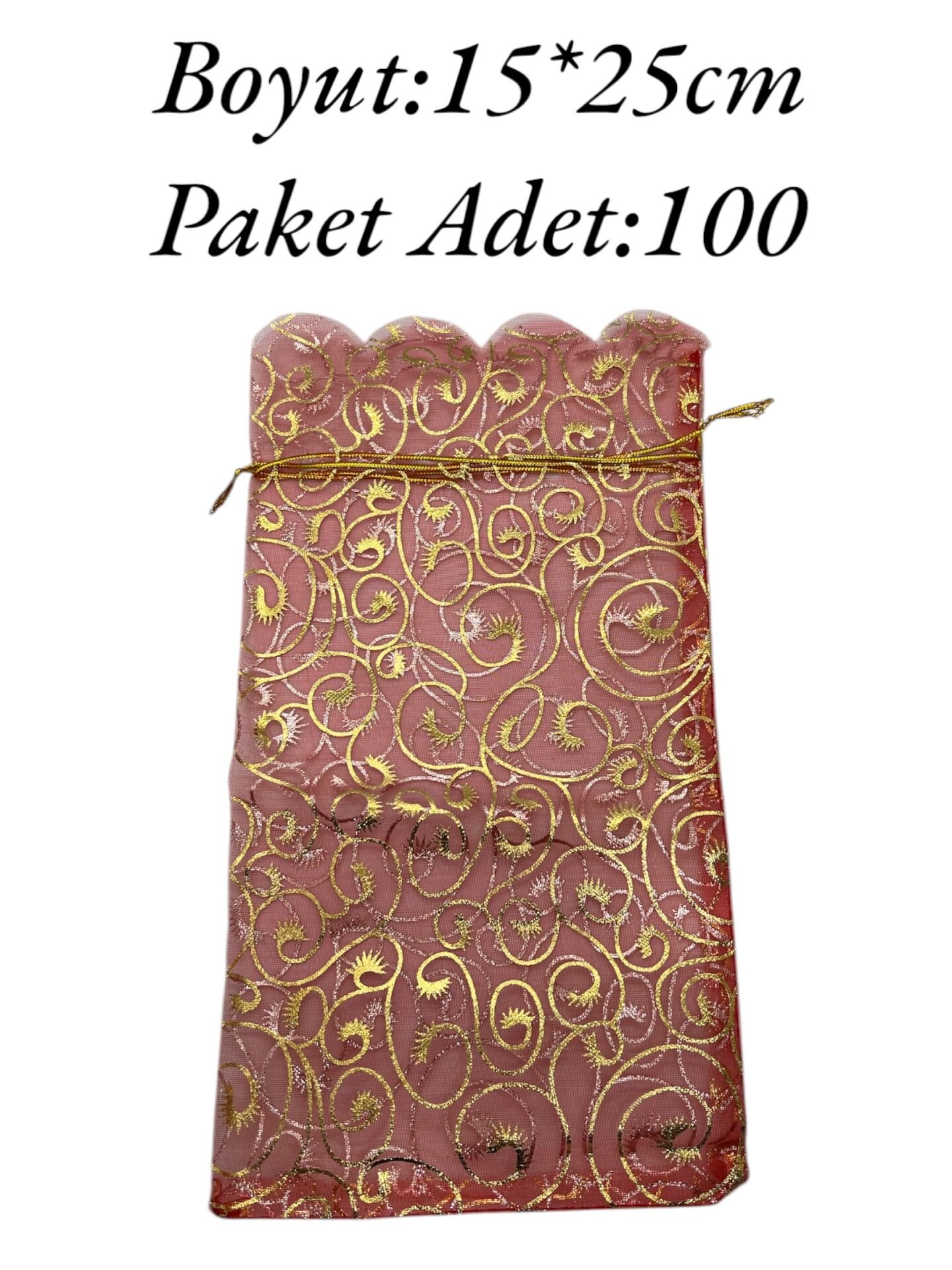Tül Kese 15*25cm Desenli Kırmızı
